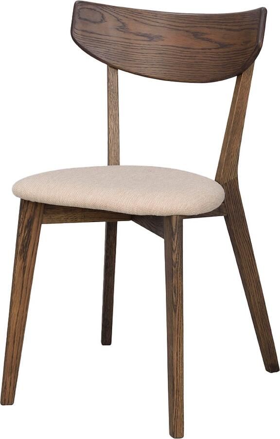 Rowico Home Ami Eetkamerstoel Donker Eiken met Beige Zitkussen Hout Massief Eiken Scandinavisch Japandi Donkerbruin