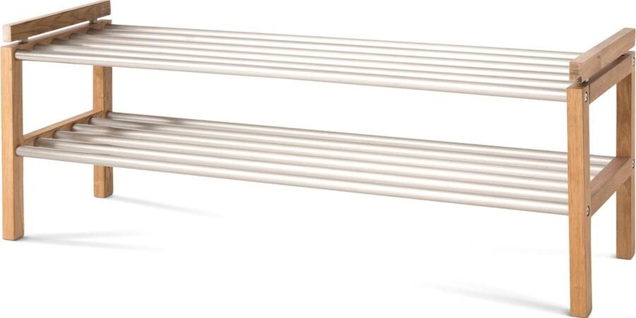 Rowico Home Confetti Schoenenrek Naturel Eiken Houten Schoenenkast Open 8 Paar Schoenen Hal 100 x 30 x 40 cm