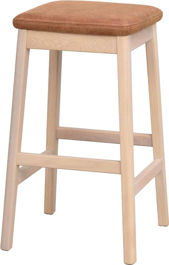 Rowico Home Livermore Barkruk Naturel Eikenhout Met Kunstleren Zitkussen Barkruk zonder Rugleuning Zonder Armleuning Rond Voor Kookeiland 68 cm