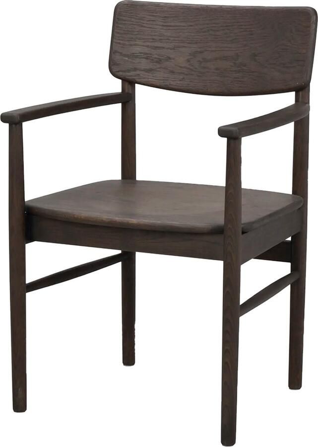 Rowico Home Maidstone Eetkamerstoel Donkerbruin Massief Eiken FSC-Keurmerk met Armleuningen Japandi Woondstijl Scandinavisch