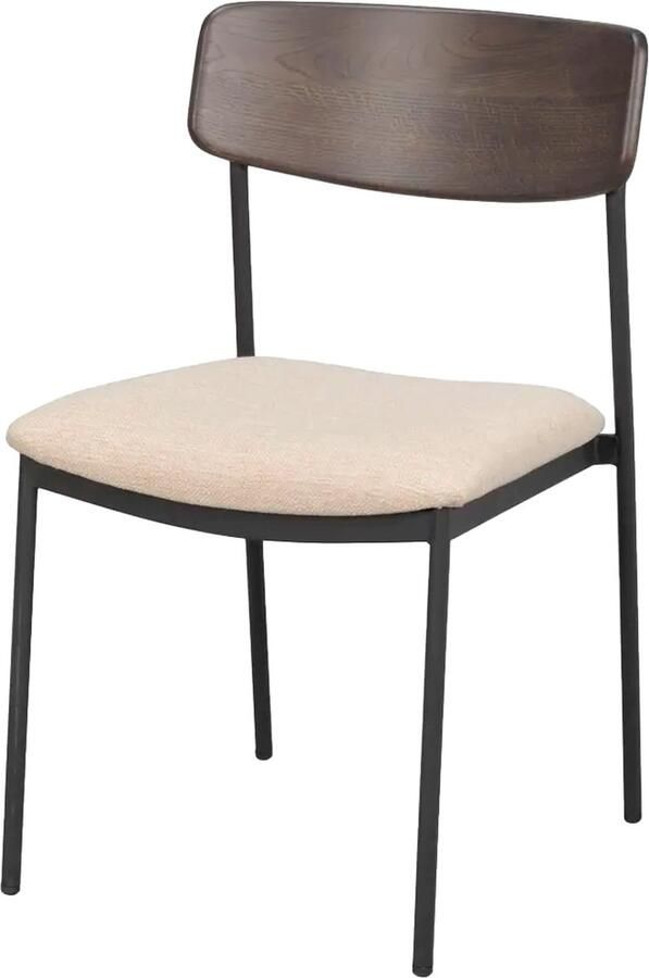 Rowico Home Maymont Eetkamerstoel Donkerbruin Eikenhouten Rugleuning Beige Stoffen Zitvlak Stapelbaar Keukenstoel Zonder Armleuning