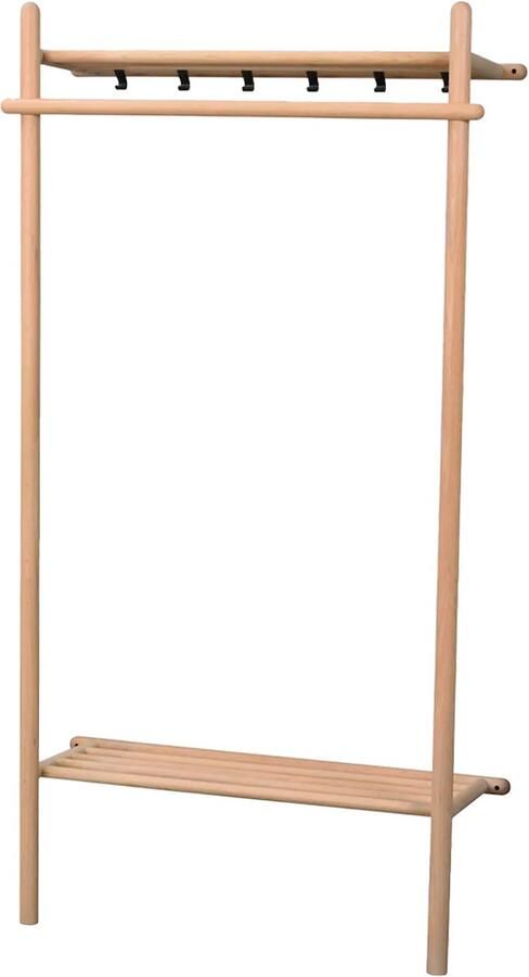 Rowico Home Milford Eikenhouten Kledingrek Naturel Eiken Hout Kapstok Garderoberek Met Schoenenrek Hoedenplank 6 Haken