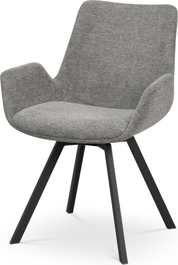 Rowico Home Norwell Eetkamerstoel Draaibaar Grijs Met Armleuning Stof Zwart Metalen Poten Modern Armstoel