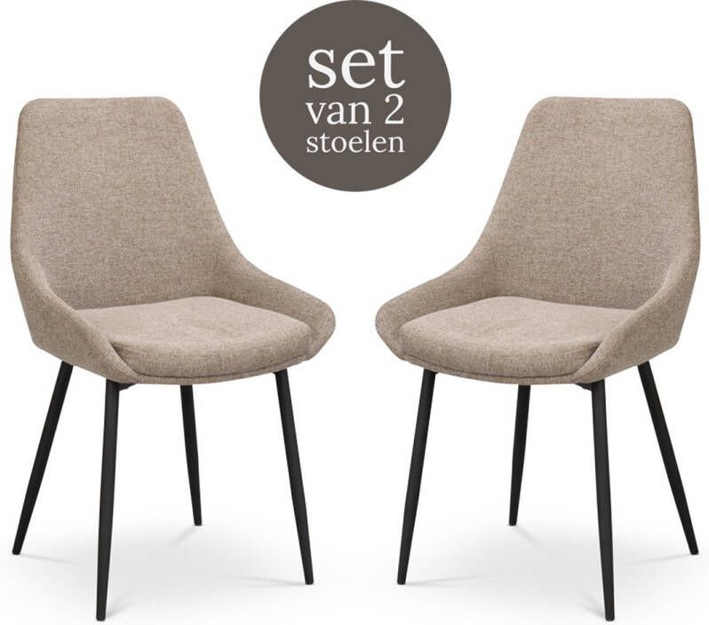 Rowico Home Sierra Eetkamerstoel Beige Stof Zwarte Poten Scandinavish Comfortabel Set van 2 Eetkamerstoelen