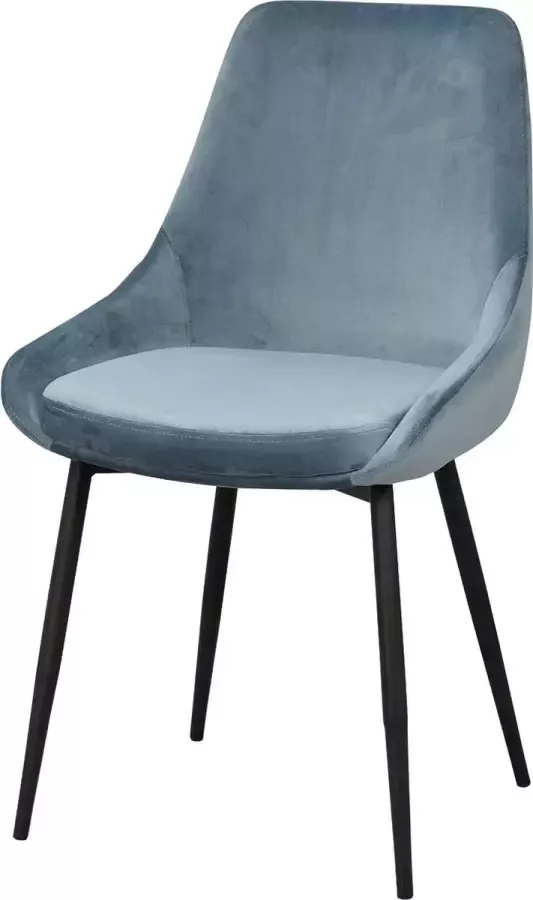Rowico Home Sierra Eetkamerstoel Blauw Velvet Fluweel Stof Zwarte Poten Scandinavisch Modern