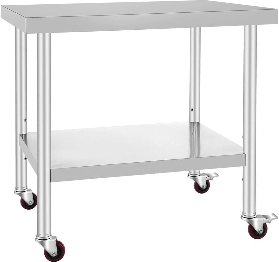 ​Roxana D. Roxana Tafel Keuken Roestvrijstaal 4 zwenkwielen Duurzaam Dineren Stainless Steel Vermogen 100 Kg Restaurant 80x61x80 Cm Keukenvoorbereiding Bar Rechthoekig RVS Zilver