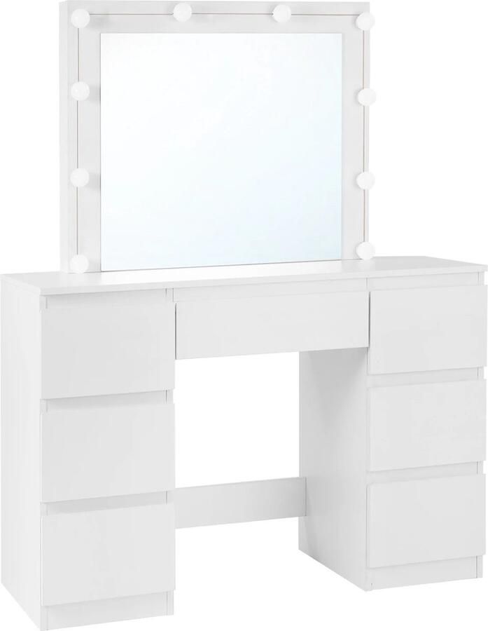 Roxana Kaptafel Toilettafel LED-Verlichting Met Verschillende Lichtstanden Spiegel 7 Laden Slaapkamer Modern 110 x 140.5 x 39.5 cm Waterproof