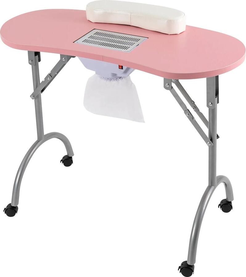 Roxana Manicure Tafel Nagelsalon Tafel Roze Opvouwbaar MDF Nagelsalon Multifunctioneel Inclusief wielen Nagelstyliste