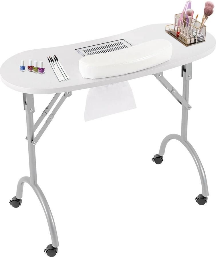 Roxana Manicure Tafel Nagelsalon Tafel Wit Opvouwbaar MDF Nagelsalon Multifunctioneel Inclusief wielen Nagelstyliste