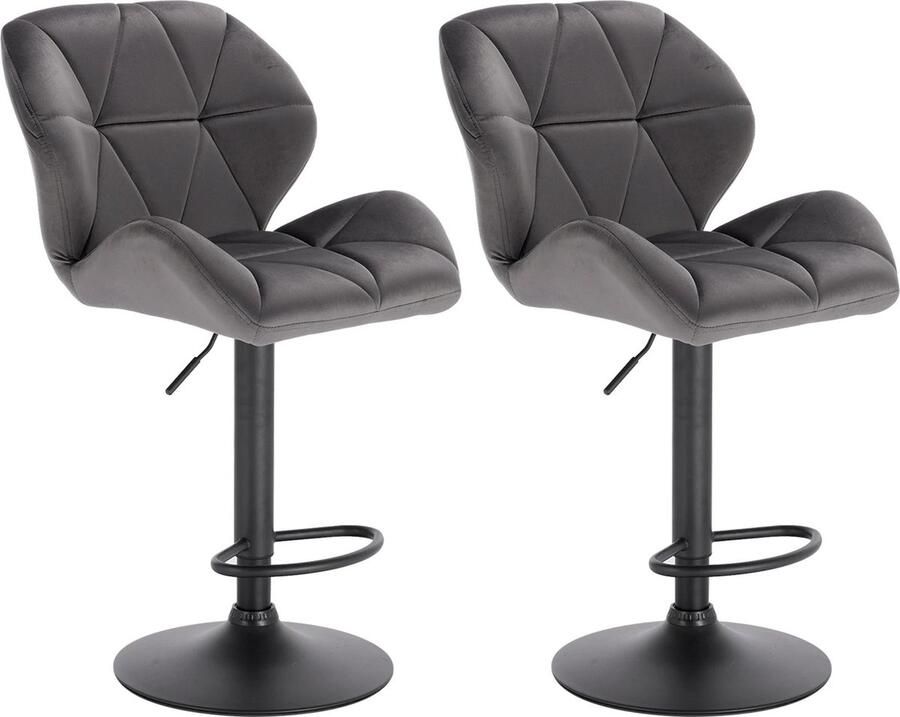 Roxana Stoelen Set van 2 Krukken Donker Grijs Keukeneiland Velvet Fluweel Met Voetondersteuning Draaibaar RVS Rugleuning