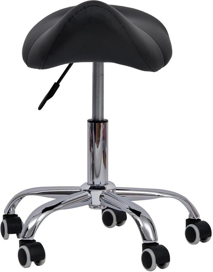Roxana Zadelvormige Kruk Verstelbare Draaistok Stoel Zwart PU Metaal Met Dikke Schuimvulling Vijf Roterende Wielen 360