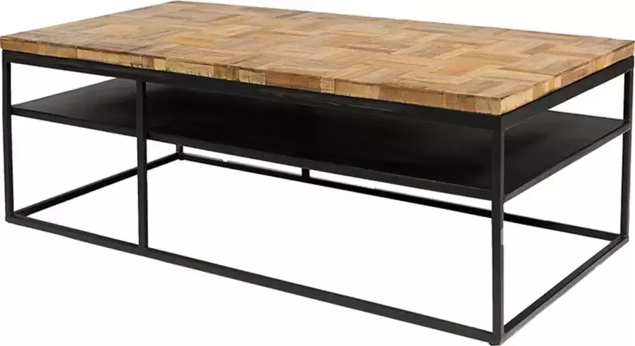 Roxxz Design Industriële Visgraat Salontafel Zwart Staal Teakhout