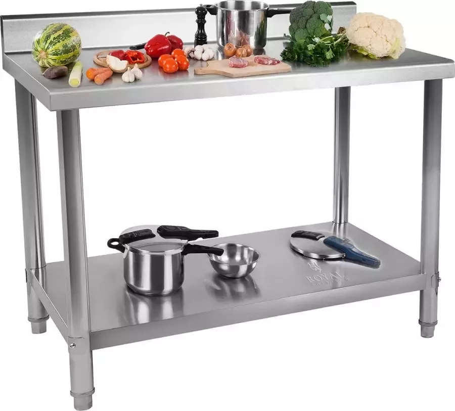 Royal Catering Roestvrij stalen werktafel 100 x 60 cm 90 kg capaciteit- verhoogde kant