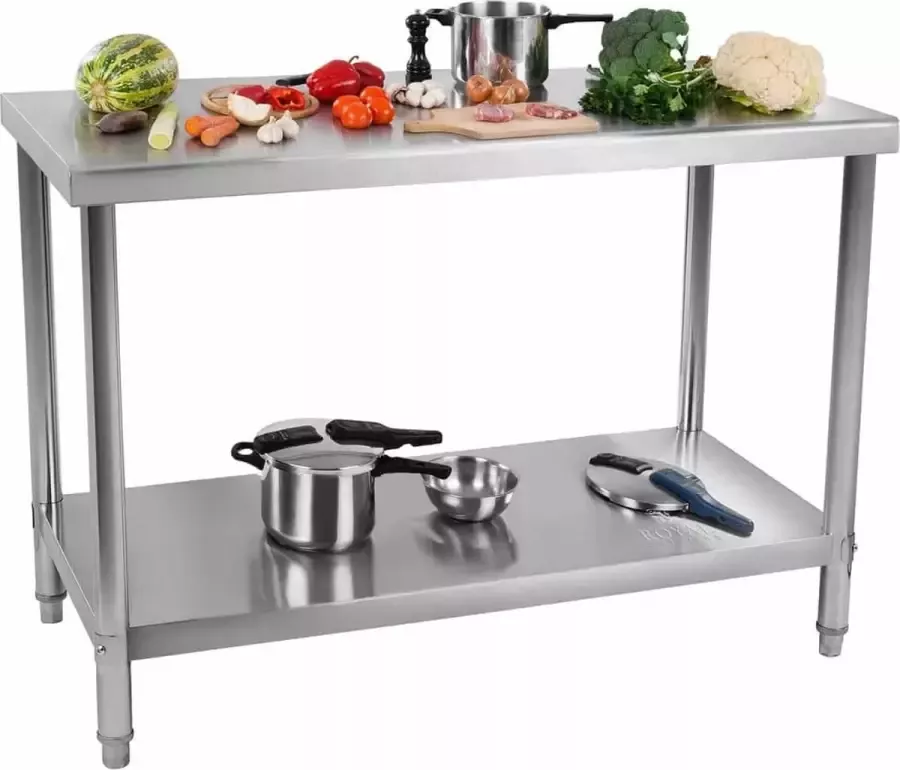 Royal Catering Roestvrij stalen werktafel 120 x 60 cm max. draagcapaciteit 110 kg