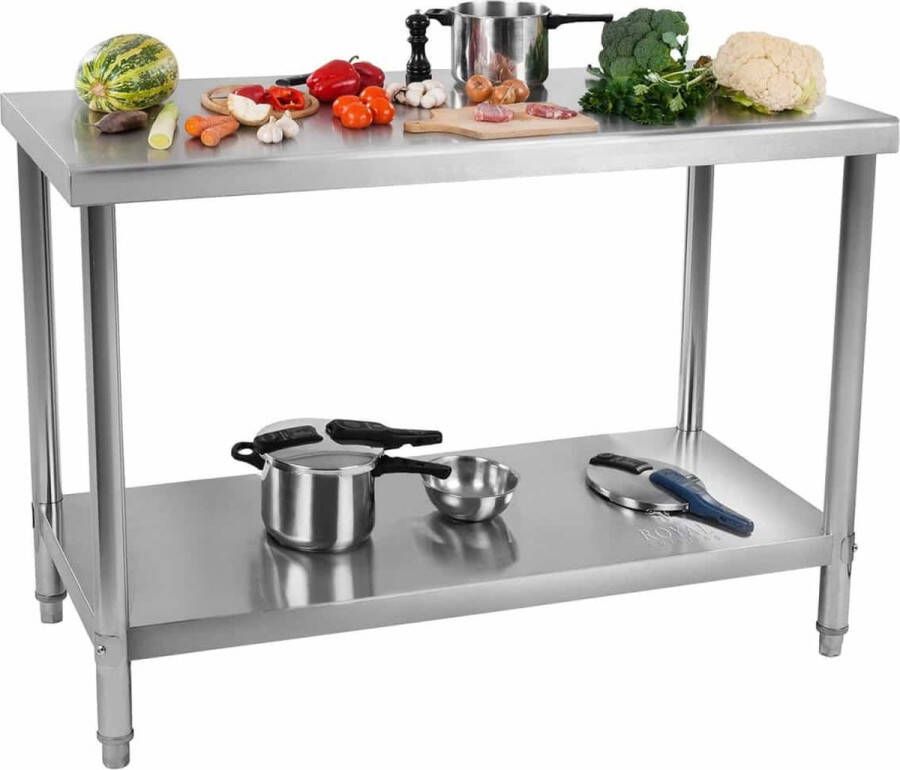 Royal Catering Roestvrij stalen werktafel 120 x 60 cm max. draagcapaciteit 110 kg