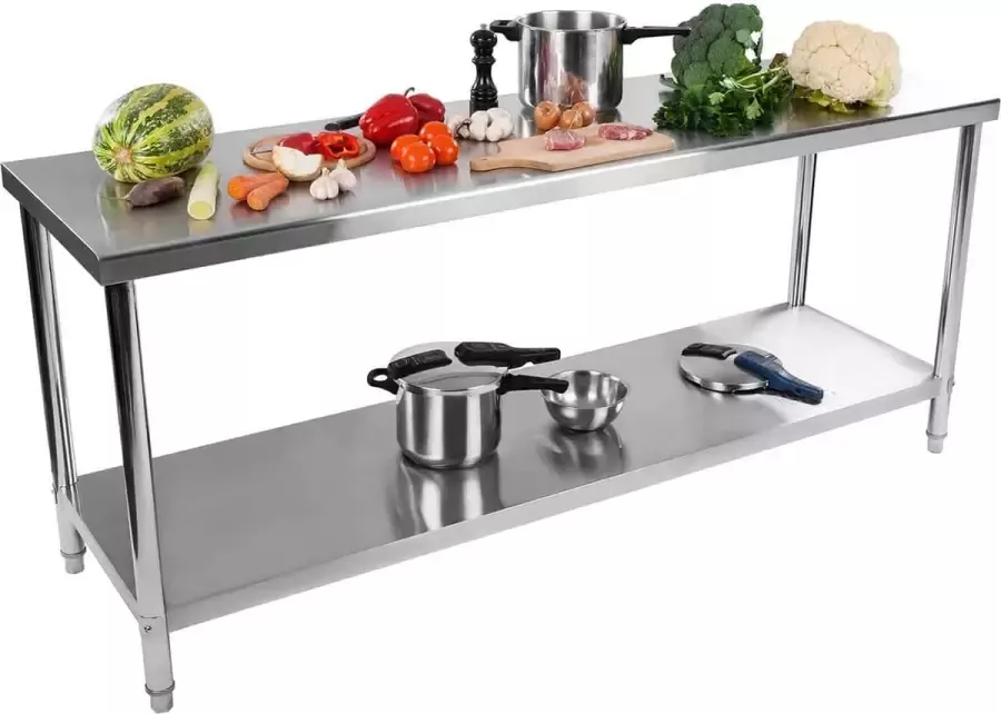 Royal Catering Roestvrij stalen werktafel 200 x 60 cm 160 kg capaciteit