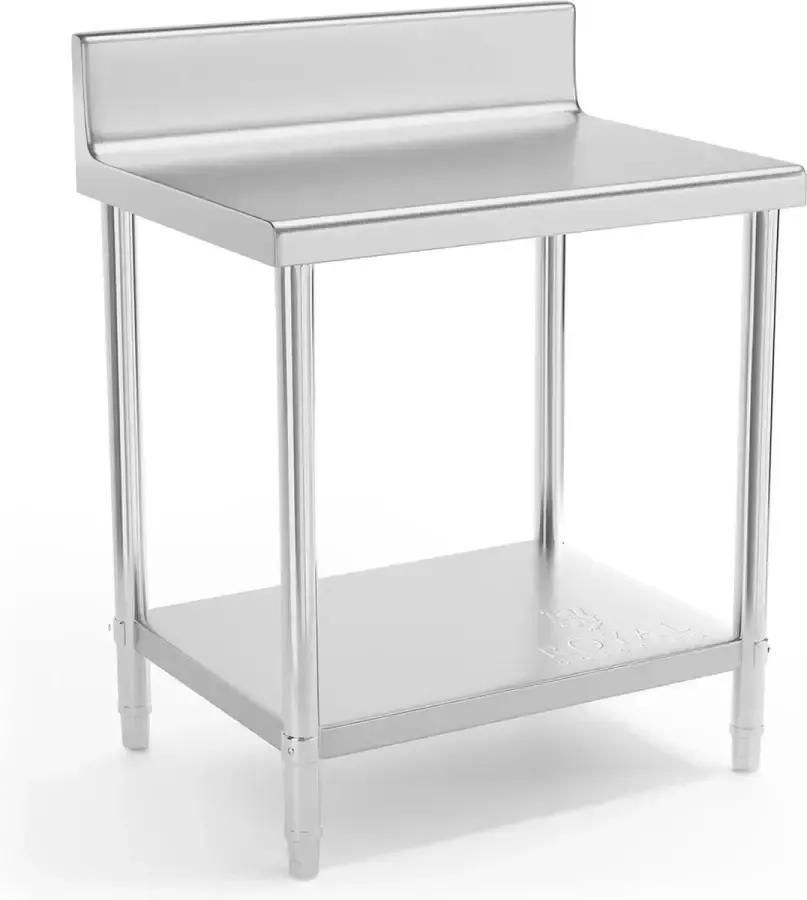 Royal Catering Roestvrij stalen werktafel 80 x 60 cm opstand 190 kg laadvermogen