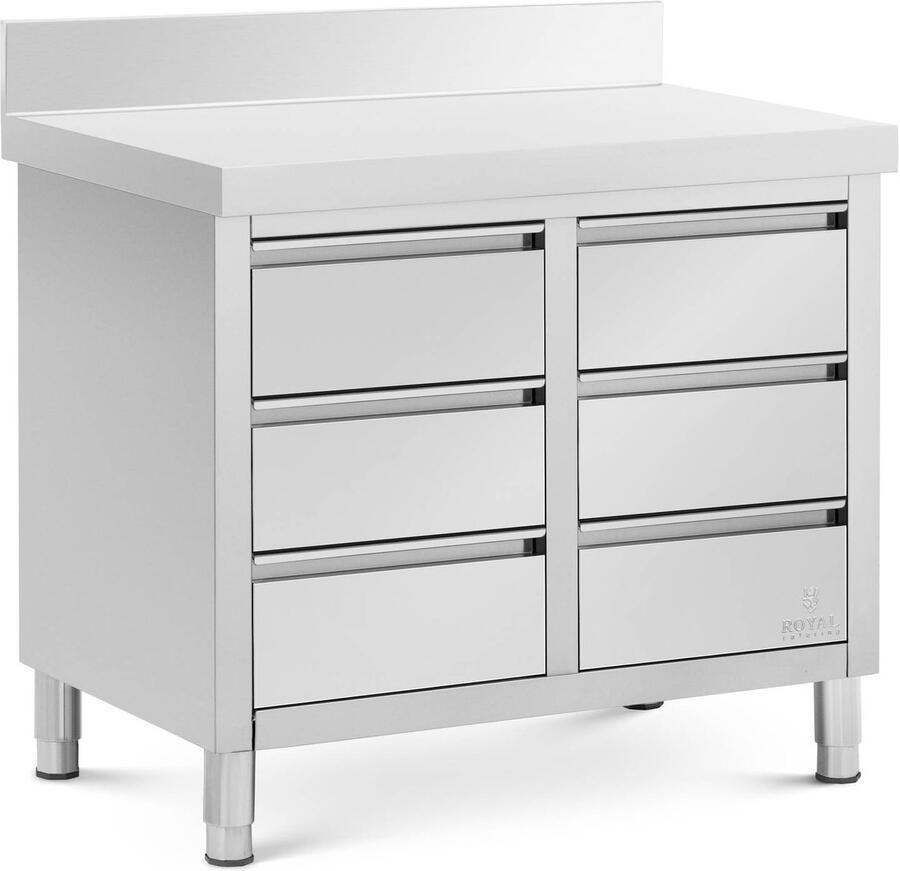 Royal Catering RVS keukenkast met lades 100 x 60 cm 72 kg 6 lades met achteropstand