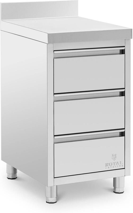 Royal Catering RVS keukenkast met werkblad 50 x 60 cm 186 kg 3 lades met opstand
