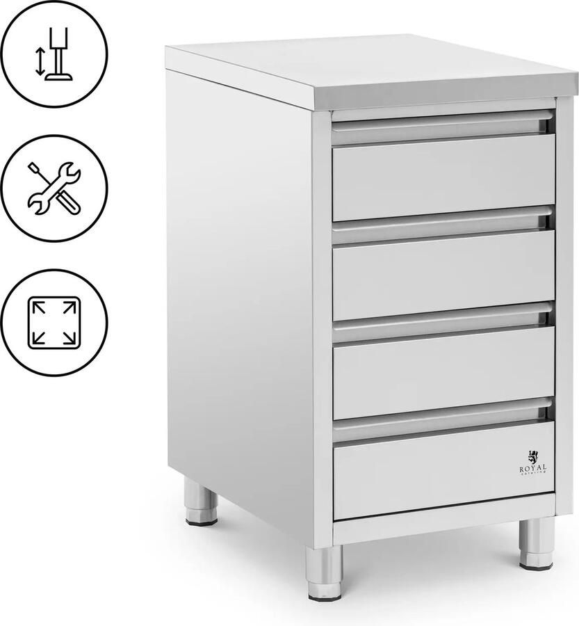 Royal Catering Roestvrijstalen werkkast 4 laden