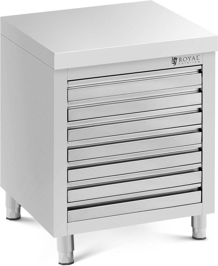 Royal Catering RVS werkkast 70 x 50 cm 185 kg 7 laden voor pizzaballen