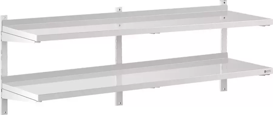 Royal Catering Wandrek van roestvrij staal 2 planken 40 x 180 cm