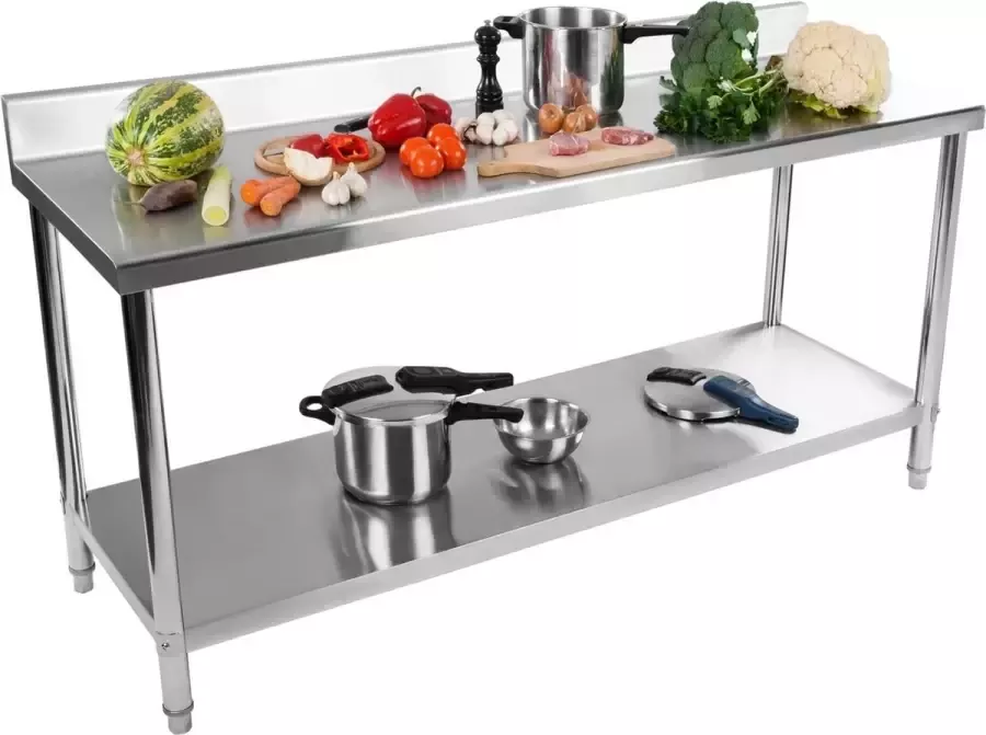 Royal Catering Werkbank RVS 180 x 60 cm Totaal draagvermogen 182 kg met opstaande rand - Foto 2