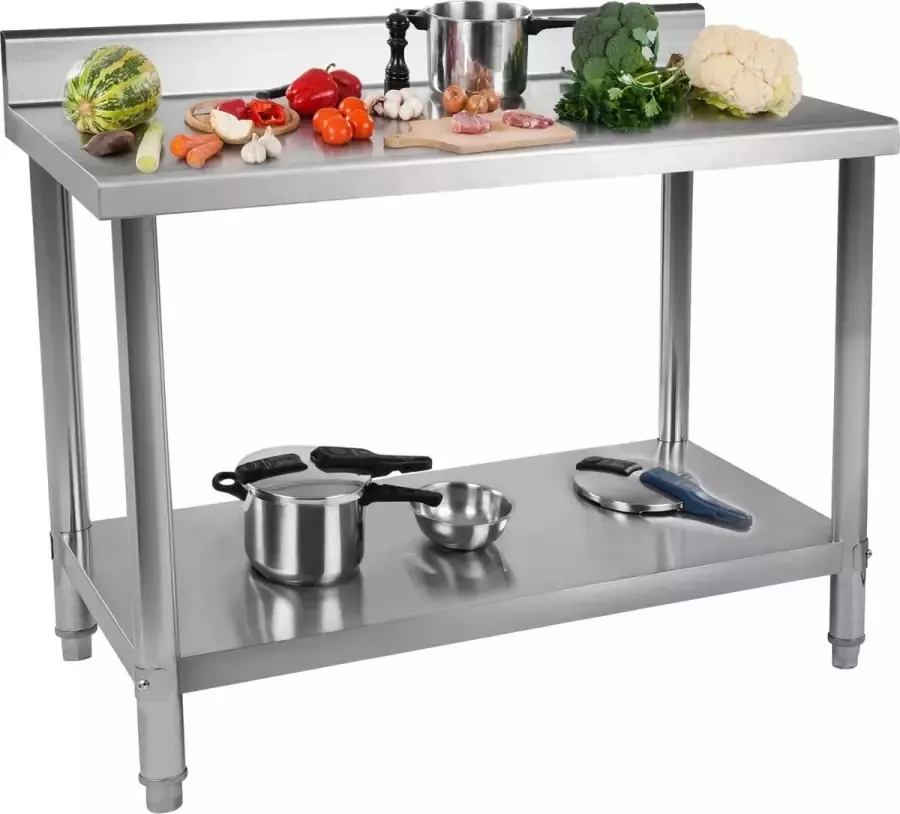 Royal Catering Werkbank RVS totale draagvermogen 143 kg 120 x 70 cm met opstaande rand