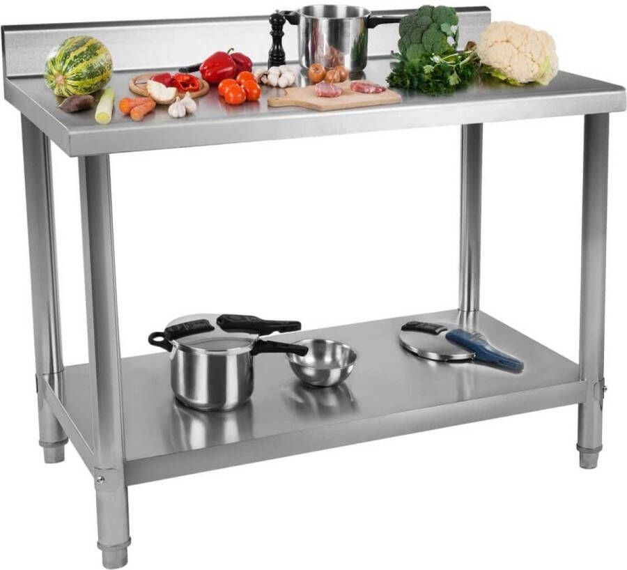 Royal Catering Werktafel Roestvrij staal 100 x 70 cm Opstaande rand Max. belasting 120 kg