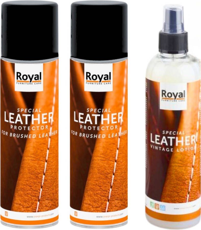 Royal furniture care Royal Brushed Leather Protector Spray 2 x 250ml + Leather Vintage Lotion 250ml