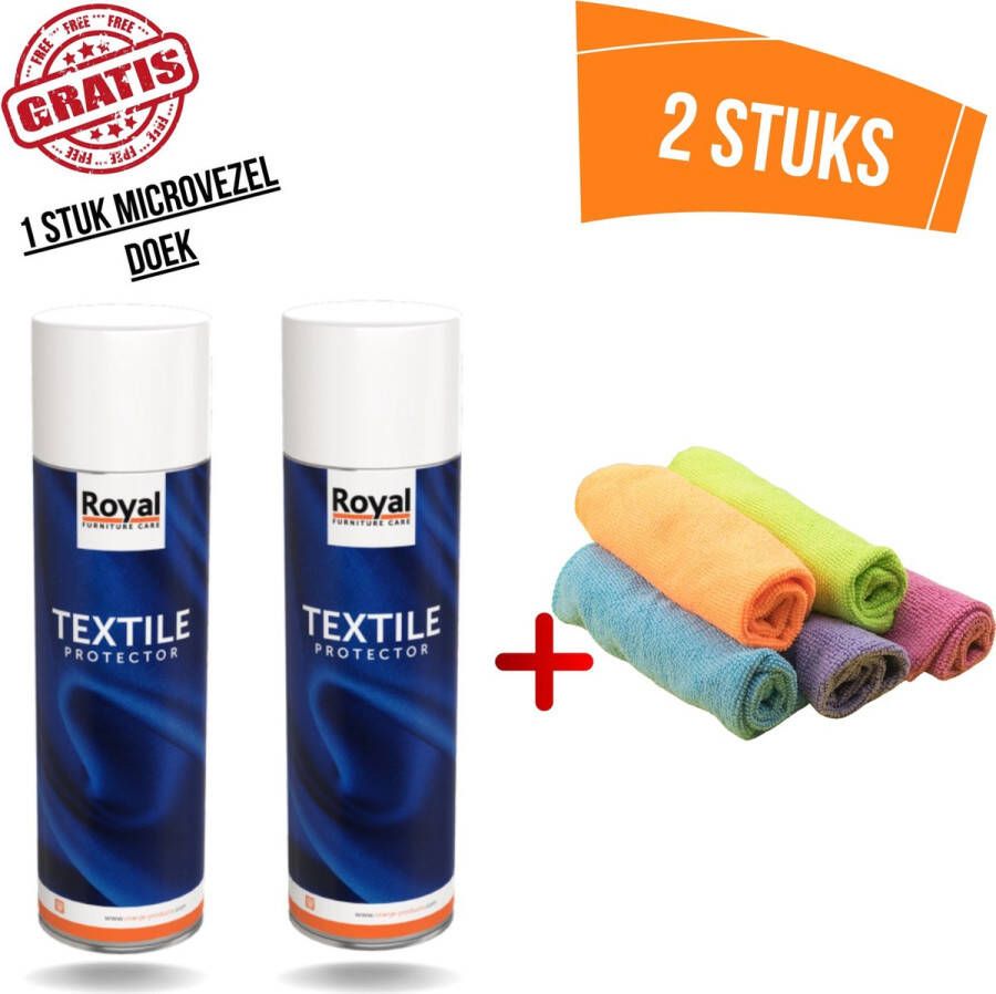 Royal furniture care Textile protector Textiel Beschermer Spray (2 x 500ml) pack 1000ml+ (Gratis) 1 stuk Microvezel Doek