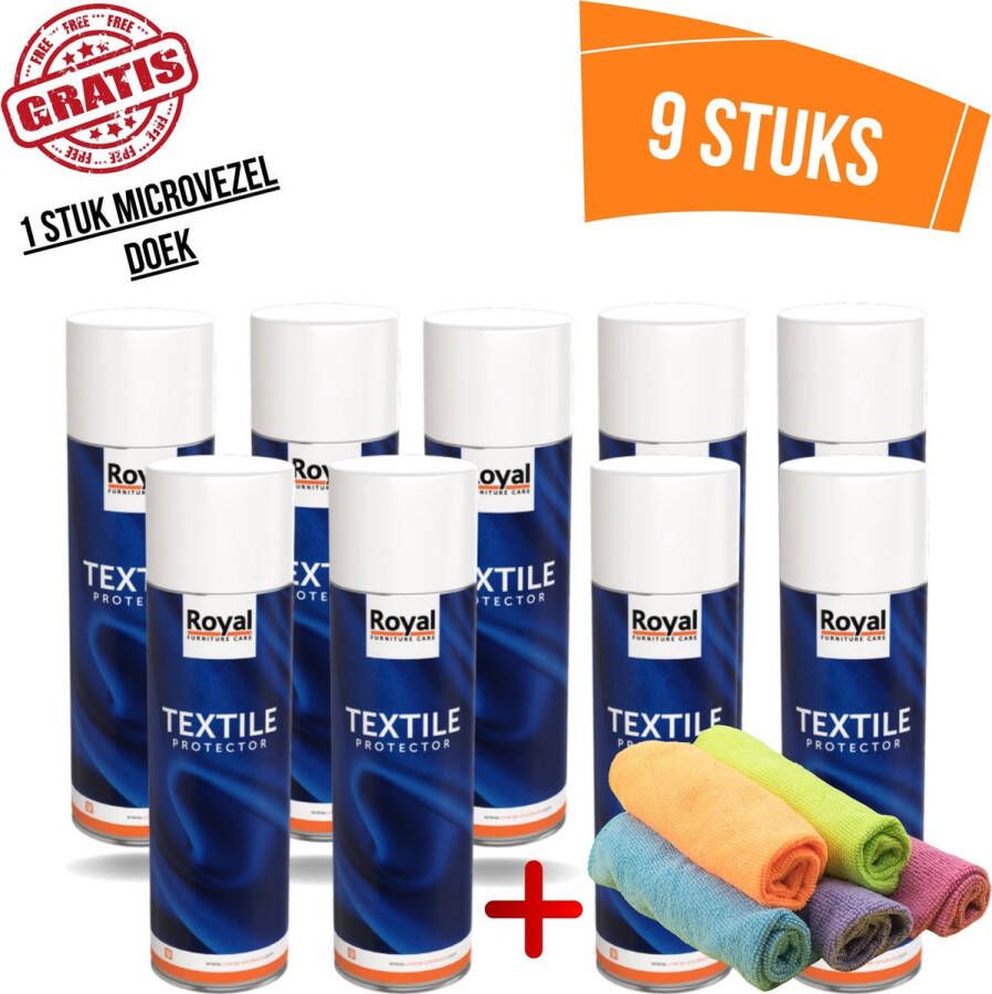 Royal furniture care Textile protector Textiel Beschermer Spray 9-pack 4500ml+ (Gratis) 1 stuk Microvezel Doek