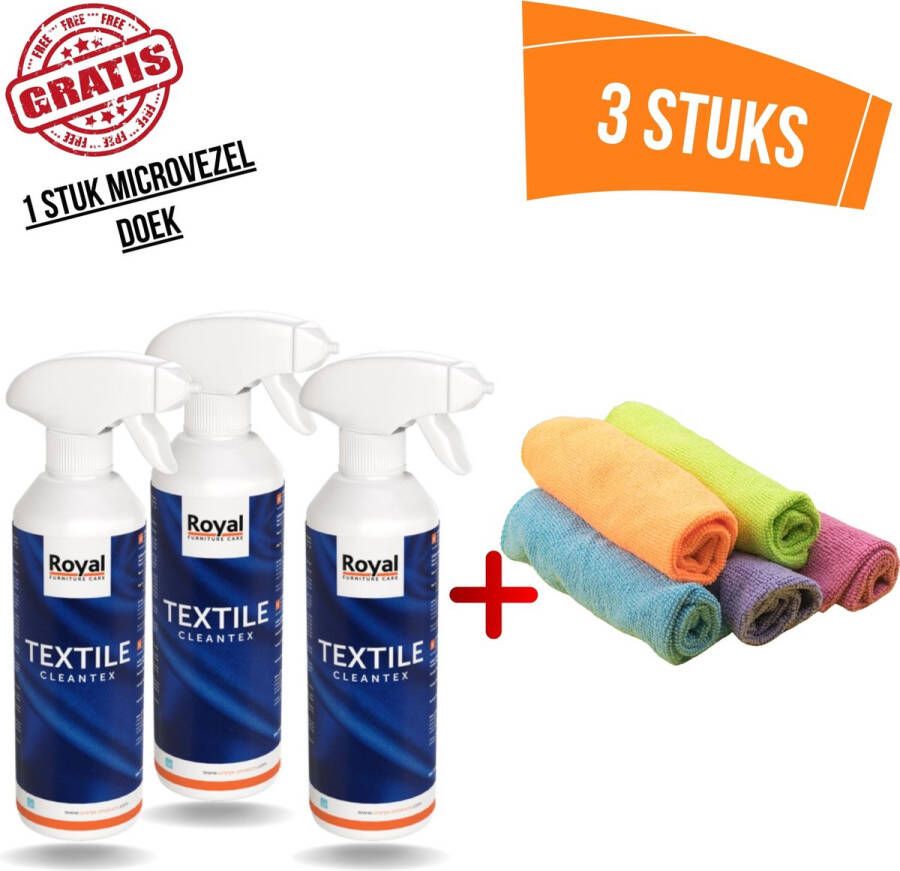 royal furniture care Textile vlekkenspray Textiel vlekkenspray 3-pack 1500ml+ (Gratis) 1 stuk Microvezel Doek