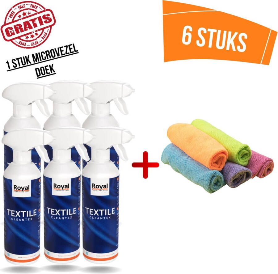 Royal furniture care Textile vlekkenspray Textiel vlekkenspray 6-pack 3000ml+ (Gratis) 1 stuk Microvezel Doek