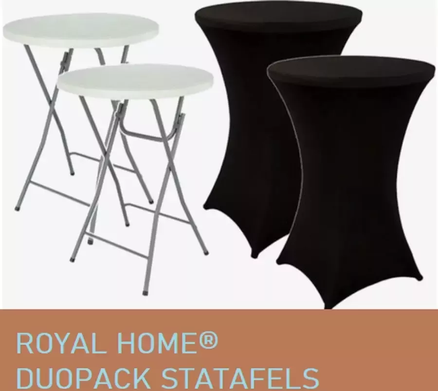 Royal Home 2 Stuks Statafel inclusief 2x Statafelhoes Zwart- Ø80x110cm doorsnede statafels cocktailtafel hoge staan tafel staantafel partytafel-sterk frame