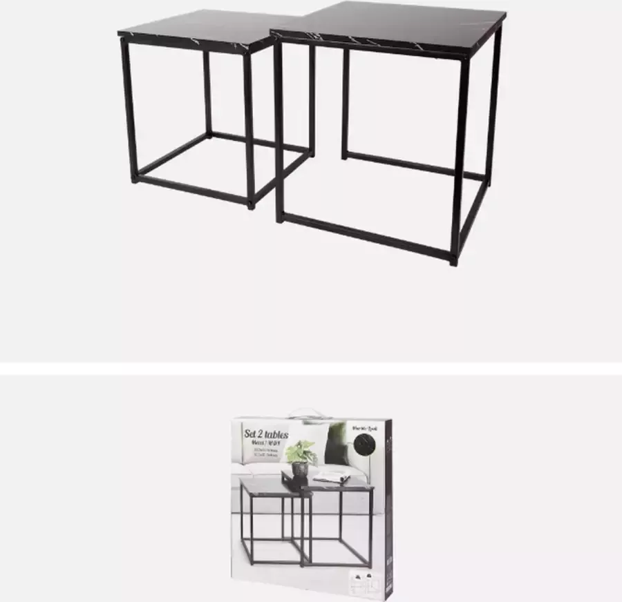 Royal Home Marmerlook bijzettafels Set van 2 Vierkant Modern