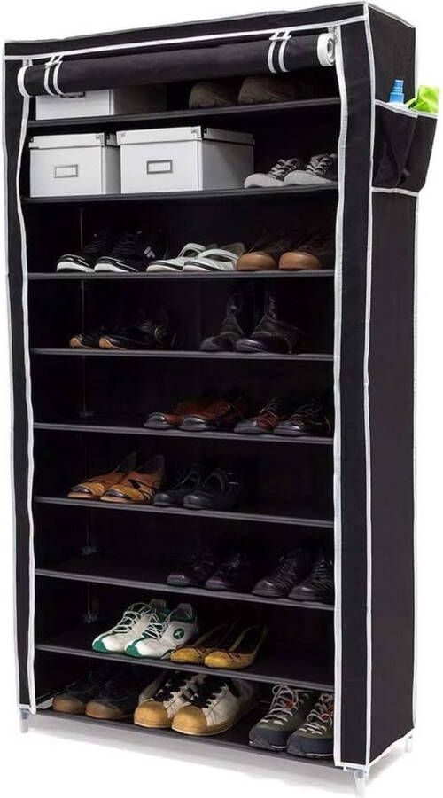 Royalty line Schoenenrek XL Tot 45 Paar 10 Verdiepeingen Schoenenkast Stalen Structuur en Waterdichte Stofbekleding met Stofdichte Ritssluiting 160 x 90 x 30 cm Zwart