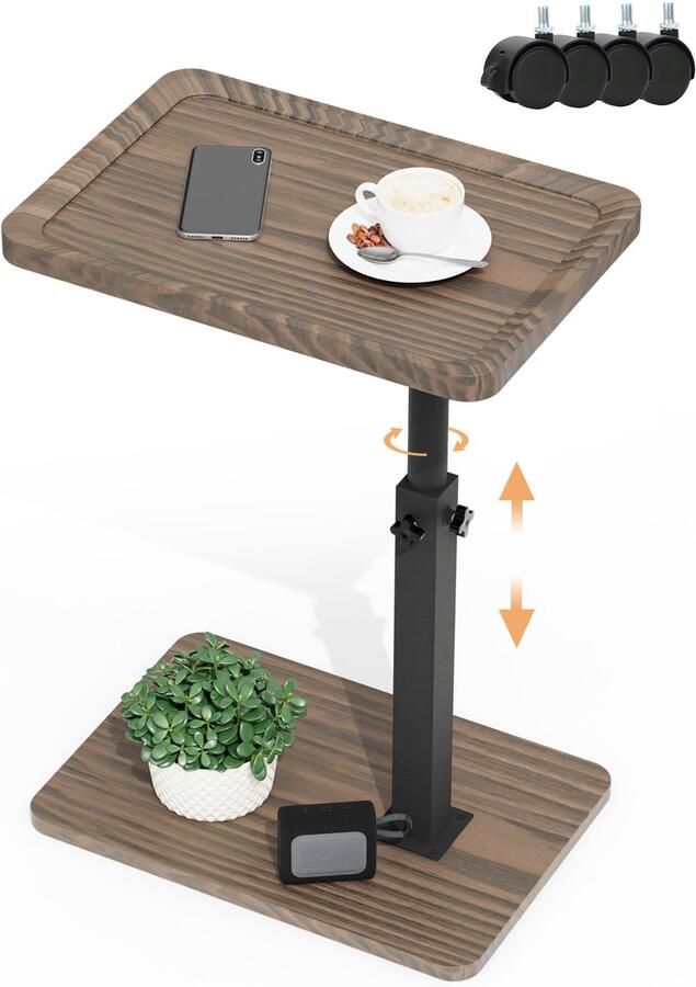 ROYGBIV Mobiele Bijzettafel met Wieltjes – Verstelbare Hoogte en 360° Draaibaar – Stevig & Compact – Modern Minimalistisch