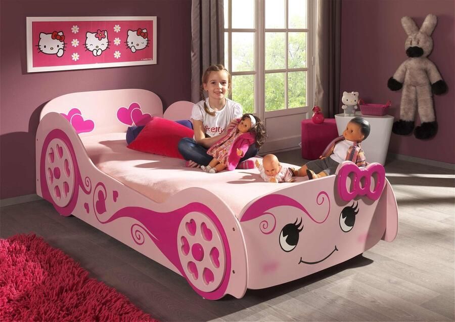 Roze Baby Nora VIPACK Auto Kinderbed Meisjes Inclusief Matras En Lattenbodem Bed Matras