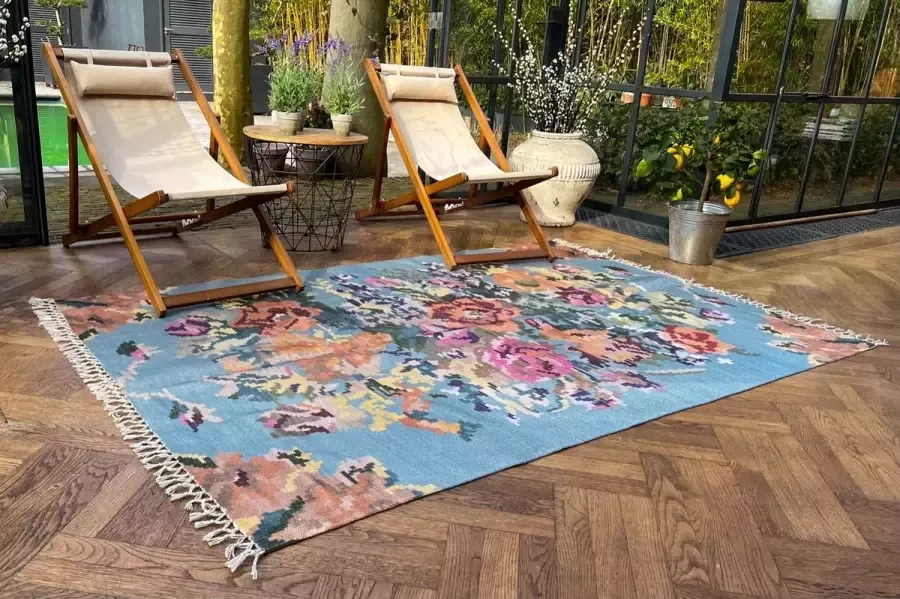 Rozenkelim Buitenkleed Tuinkleed Balkonkleed 250cm x 170cm gemaakt van PET Flessen