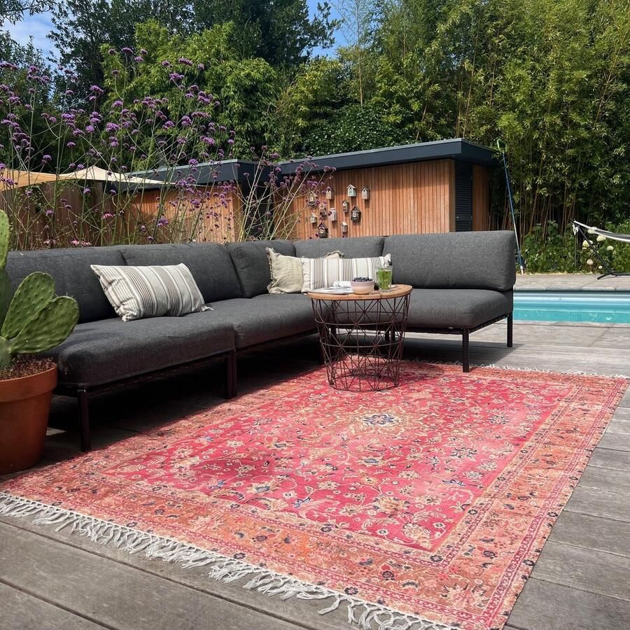 Rozenkelim Buiten-binnen kleed Buitentapijt vintage patroon roze rood 230cm x 160cm