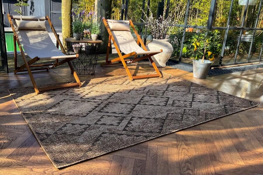 Rozenkelim Jute look platgeweven buitenkleed 300cm x 200cm