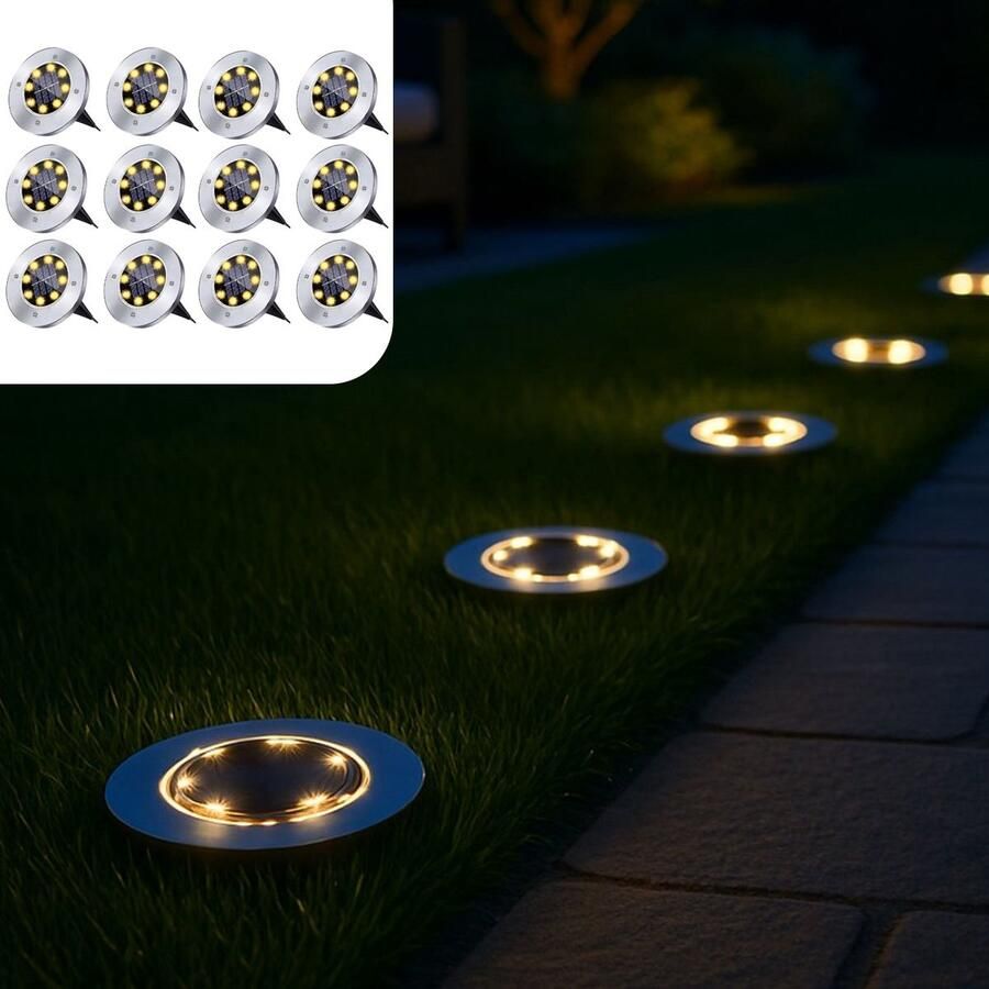 RS Goods Grond Spots op Zonne Energie 12 Stuks Solar Tuinverlichting op Zonne Energie Tuinverlichting op Zonneenergie Buitenlamp Tuin Verlichting Tuinlamp
