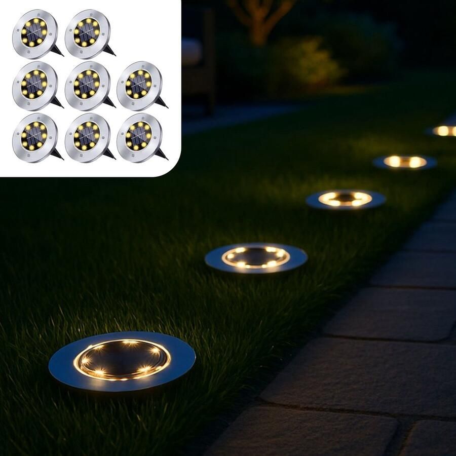 RS Goods Grond Spots op Zonne Energie 8 Stuks Solar Tuinverlichting op Zonne Energie Tuinverlichting op Zonneenergie Buitenlamp Tuin Verlichting Tuinlamp
