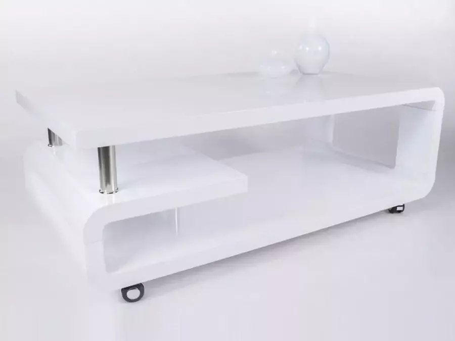 RS Salontafel Hoogglans Wit op wielen 115 cm