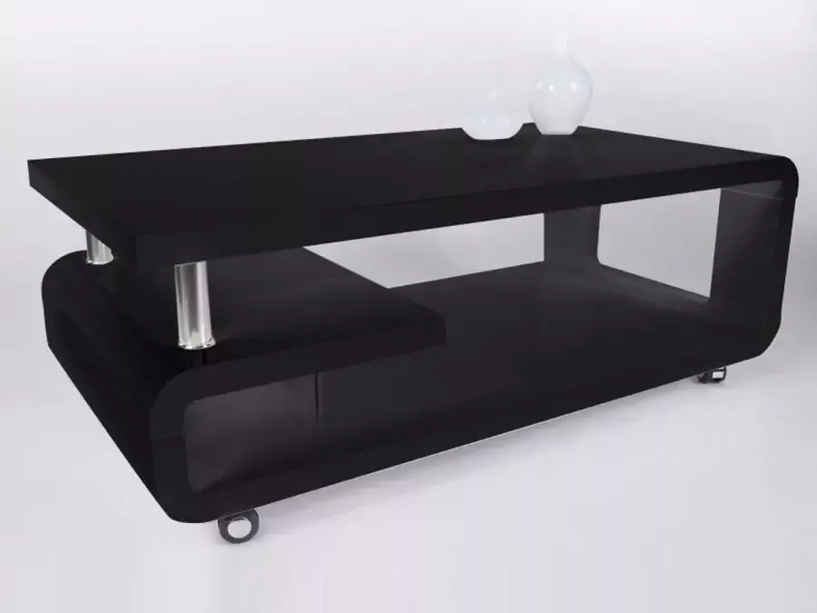 RS Salontafel Hoogglans zwart op wielen 115 cm