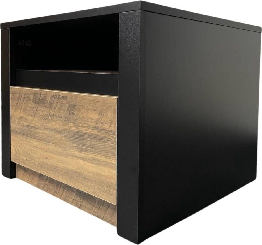 RST Design Nachtkastje Nero modern design met lade- open vak zwart eiken- black oak- 50 x 46 x 40cm