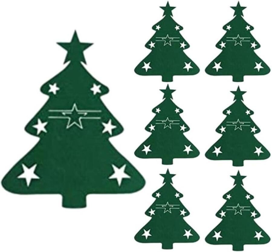 Ruality 6 Stuks Kerstbestekzakken Eettafel Decoratie 6 x Groen