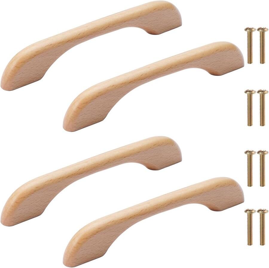 Ruality Kastgrepen houten handgrepen kledingkast meubelgreep beukenhouten handvat kastdeuren voor kast lade (160 mm totale lengte houtkleur)