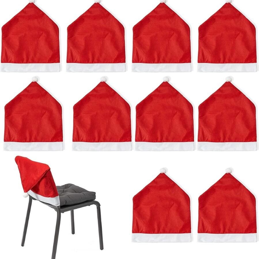 Ruality Set Van 10 Kerst Stoelhoezen Met Pompons Kerstmuts Stoelhoezen 53x67cm Herbruikbare Kerstversiering Voor Diners En Feesten